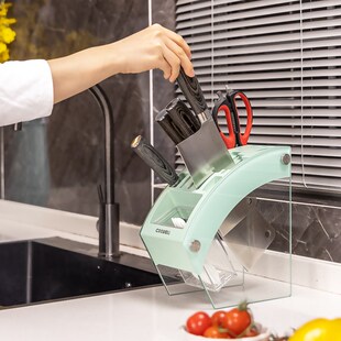 刀架置物架厨房用品商用钢化玻璃刀具收纳架家用刀座通风菜刀架子