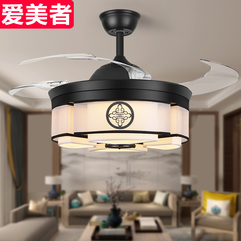 新中式吊扇灯隐形风扇灯家用吊顶吊灯电风扇餐厅客厅卧室灯扇一体