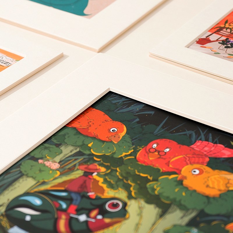 无酸纸相框 创意艺术集市插画卡纸画 a4版画打印微喷画框装裱卡纸