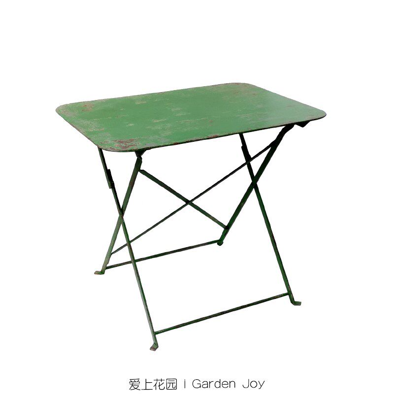 爱上花园园艺杂货铁艺园艺庭院露台做旧铁皮长方折叠户外绿桌子