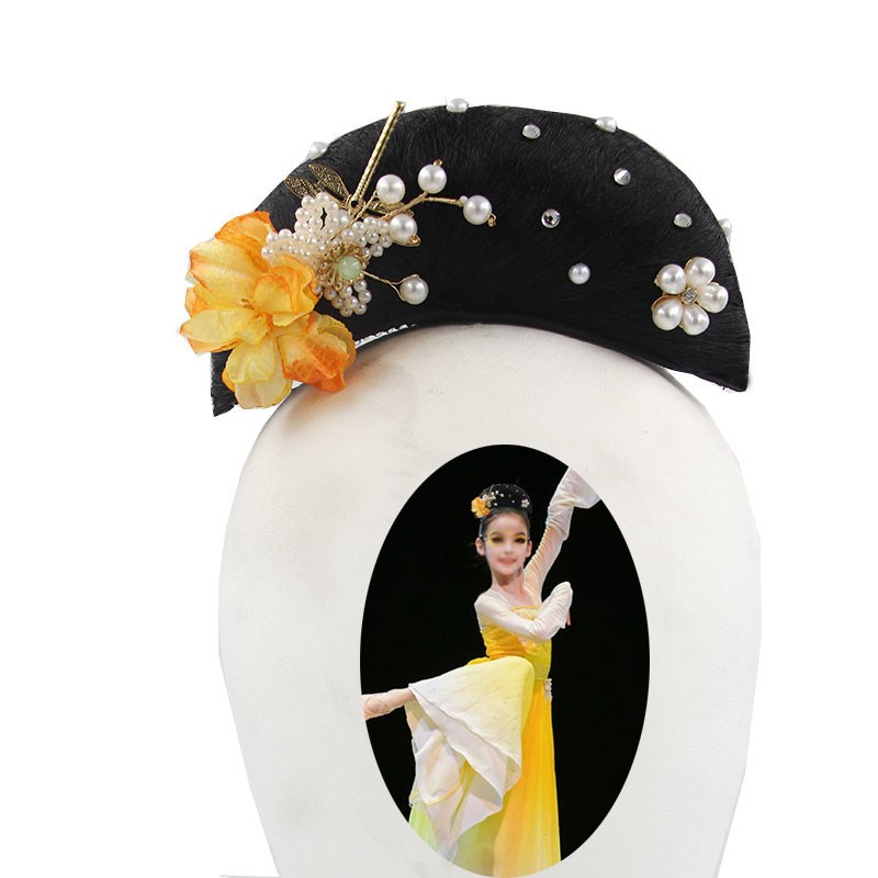 桃李杯古典舞蹈表演服假发独舞良宵舞蹈艺考头饰舞台装扇子舞发饰