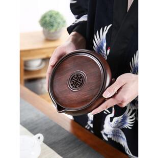 默韵日式 家用功夫茶道零配件 壶c承黑檀木干泡台小号茶盘储水式