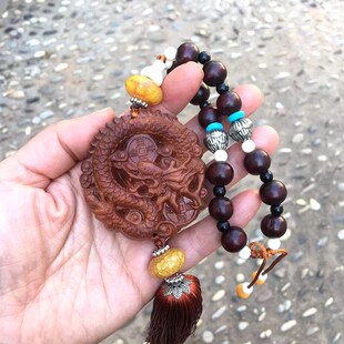 桃木龙车挂生肖龙汽车挂饰盘龙A戏珠单龙戏珠车内饰品后视镜挂件