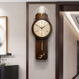 新中式客厅挂钟家用简约装饰万年历石英钟创意大气时W尚中国风钟