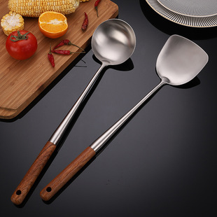 不锈钢锅铲一体加厚炒u铲家用炒菜铲子长柄加长厨具木柄