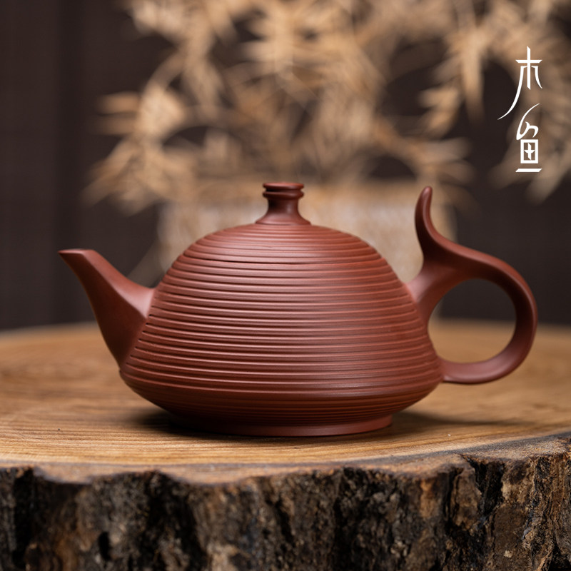 木鱼 潮州章淡鹏朱泥壶千线吉祥壶手拉壶 名家全手工紫砂壶小茶壶