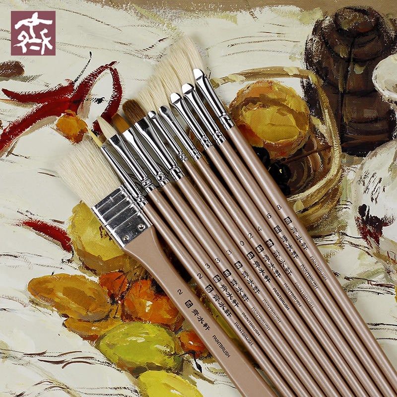 齐水轩丙烯画笔刷色彩颜料笔学生扇形笔油画笔美术水粉笔装