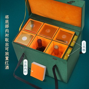 M礼品盒工具箱六支瓶装 手提木制酒盒子酒箱白酒红酒香槟盒包装
