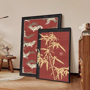 新墙壁画级感竹鹤中古风客厅落地画挂画摆画装饰画