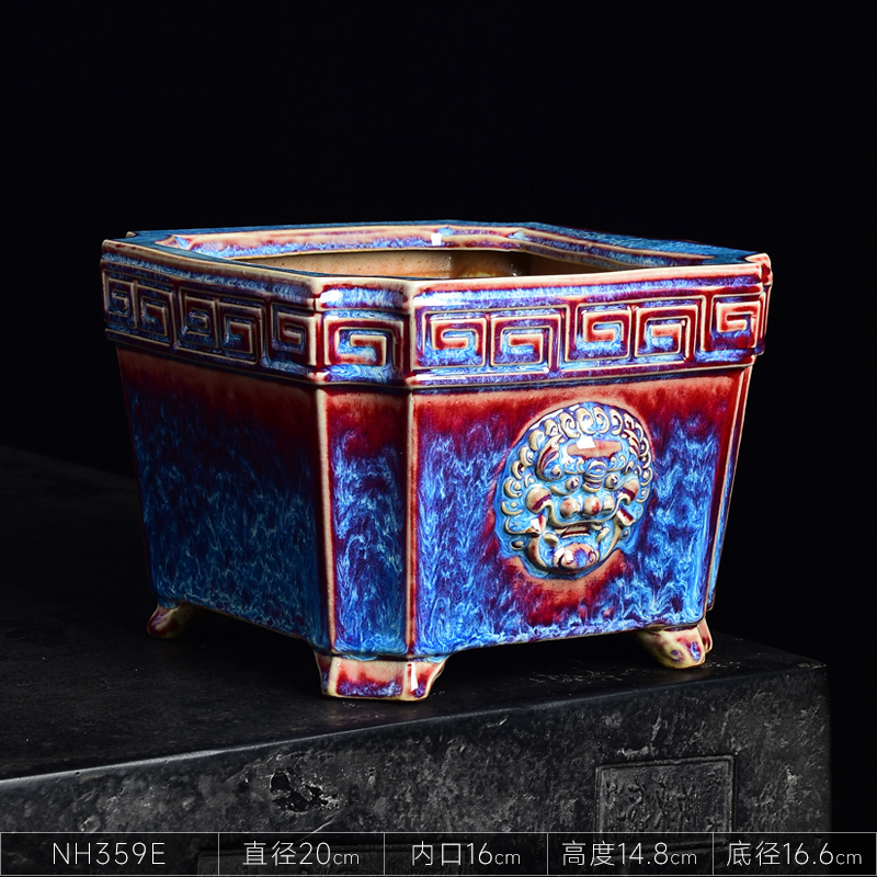 四方形花盆陶瓷大号造景盆家用室内桌面盆景复古兰花蝴蝶兰盆