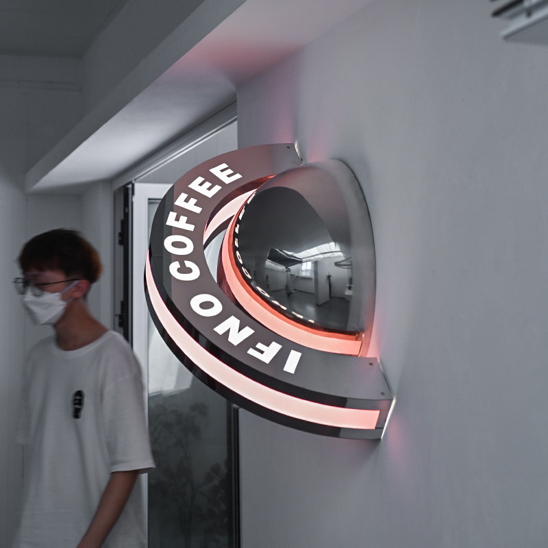 半圆镜面灯箱广告牌 创意定制造型 引人注目的店铺招牌
