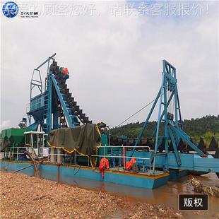 挖斗式KD-300淘金船  河道挖沙采洗金设备金江黑龙鼓动溜槽链斗采