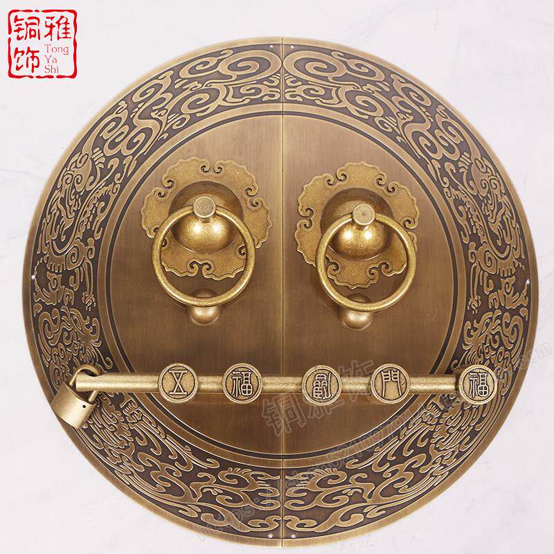中式仿古大门门栓插销门锁纯铜门环拉手龙凤复古别墅木门把手