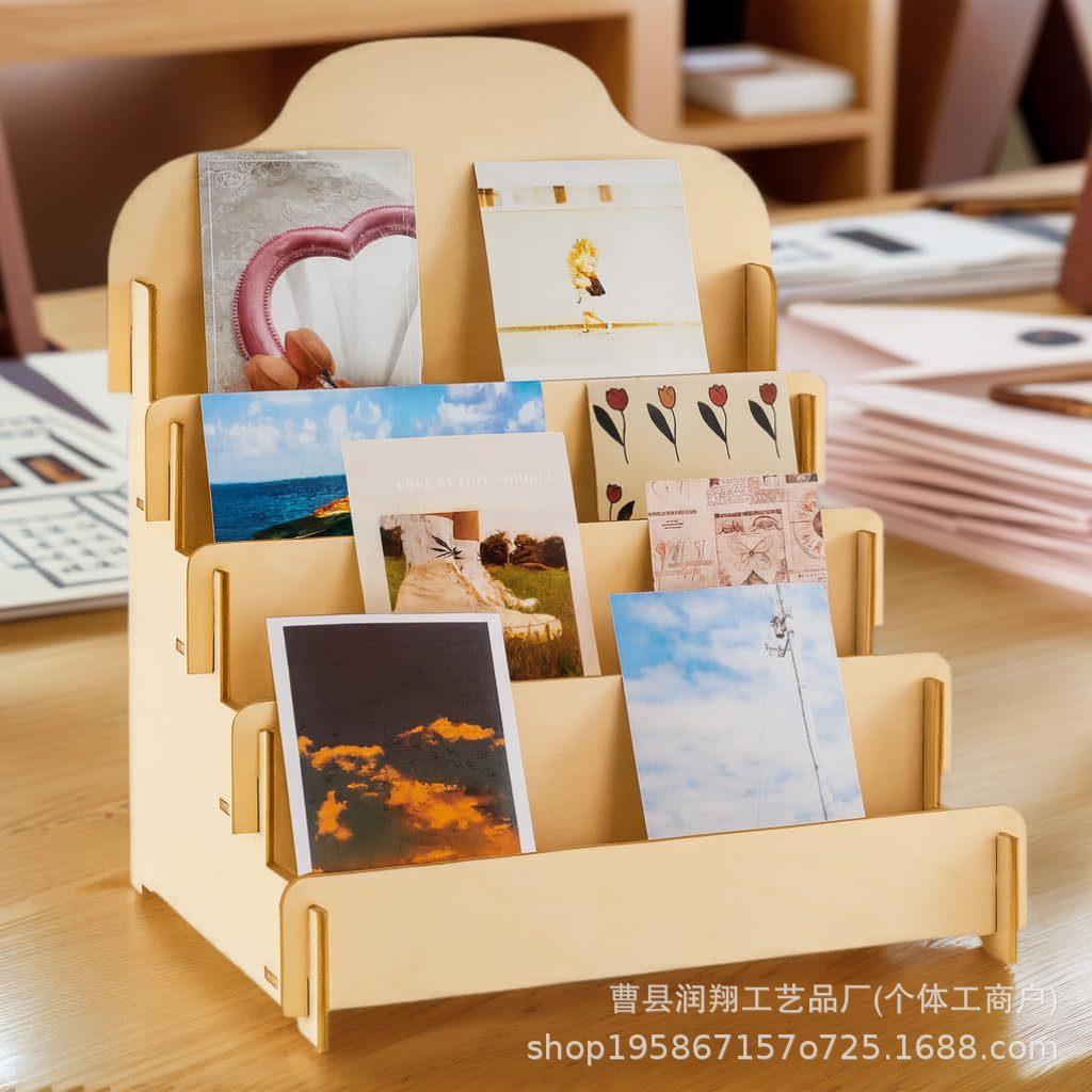 木制贺卡展示架贴纸展示架便携式卡片展示架阶梯式贺卡收纳架图片