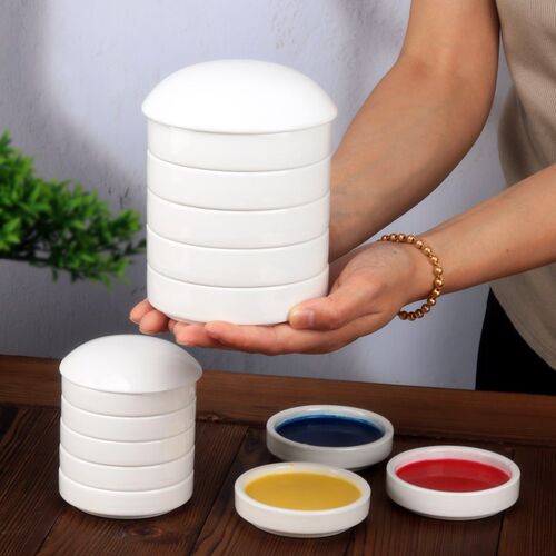 带盖多层调色盘陶瓷国画颜料美术绘画调色水粉水彩调色碟纯白水碟