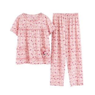 麦可将2025夏季新款女士短袖长裤梭织纯棉布碎花简约舒适睡衣9818