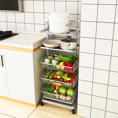 厨房蔬菜置物架落地多层放水果的收纳筐不锈钢菜篮子零食架小推车