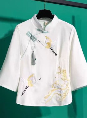 中国风复古套装单 /两件套旗袍裙清新脱俗绣花中式汉服上衣半身裙