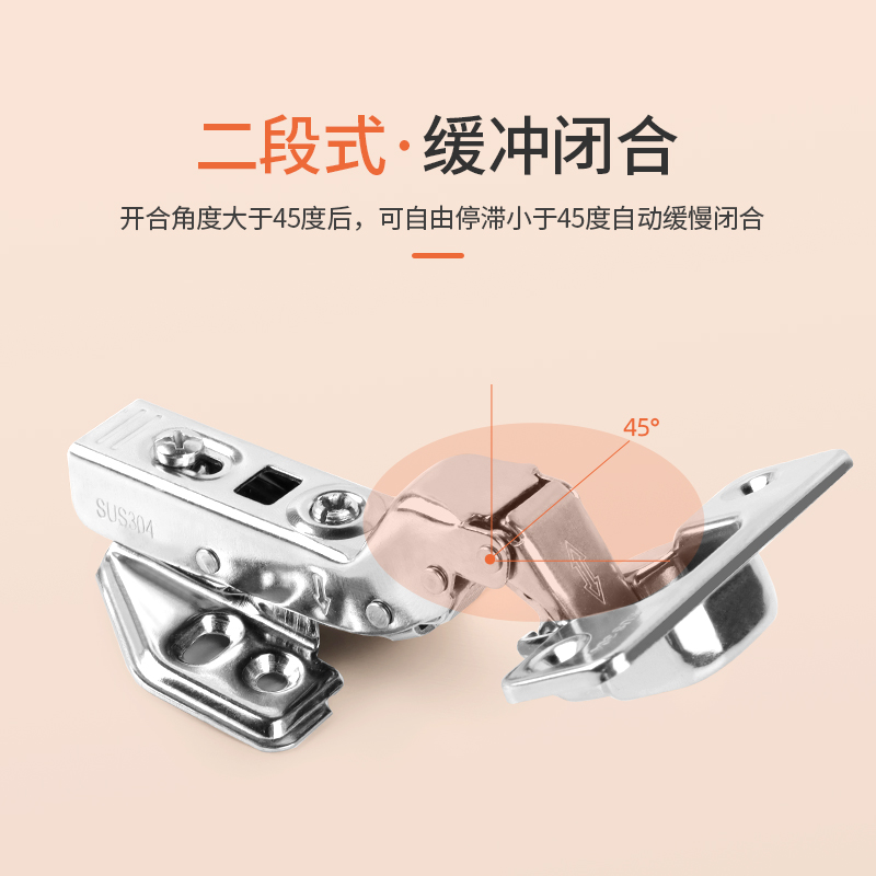 304不锈钢铰链衣柜橱柜门弹簧闭门器大中弯阻尼缓冲折叠飞机合页