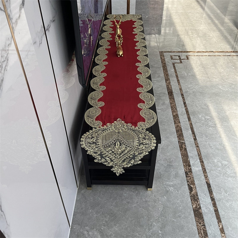 红色桌旗2023新中式高档结婚桌布茶几餐桌桌布电视柜盖巾蕾丝奢华