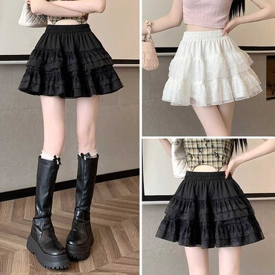 蛋糕裙白色短裙新款夏季层层网纱a字松紧高腰蓬蓬裙子短款半身裙