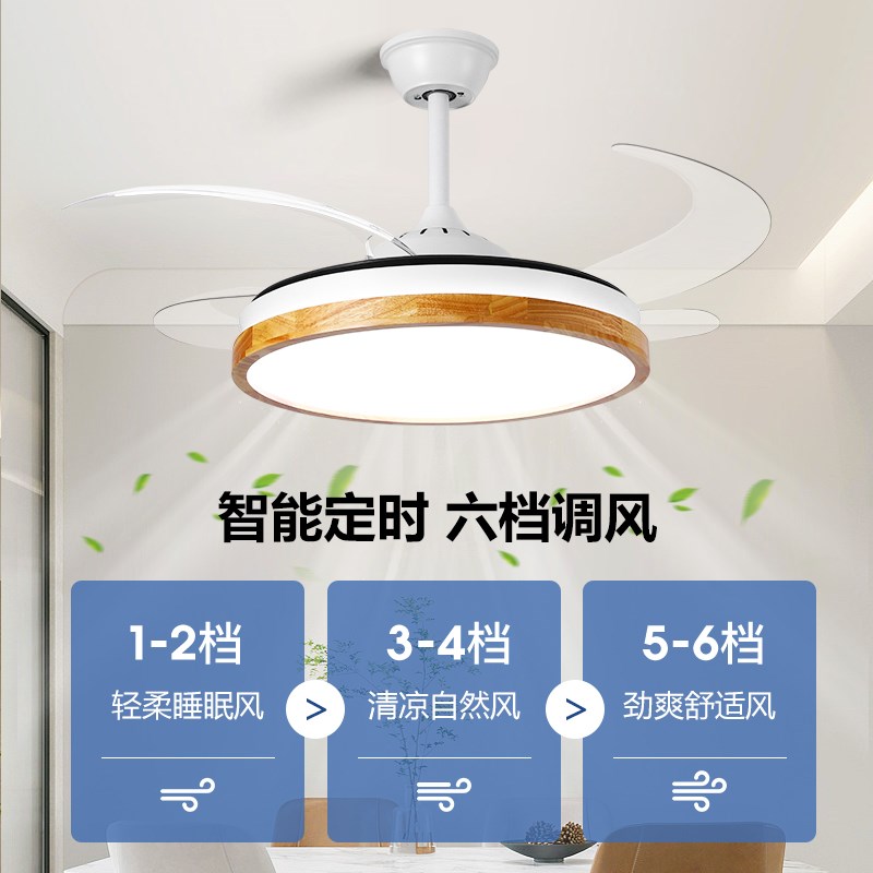原木餐厅风扇吊灯实木客厅卧室书房灯新中式2024新款一体中古灯具