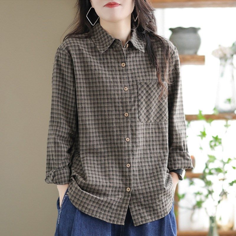 妈妈春装格子普宁衬衫女春季2025新款休闲衬衣高级感洋气上衣大码