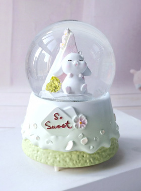 可发光水晶球音乐盒少女心摆件兔子八音盒可爱女生送闺蜜生日礼物