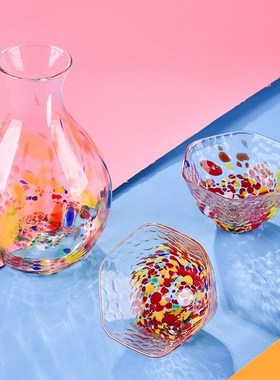 日式彩色锤纹玻璃清酒杯壶酒具女生小酒杯冰梅酒果酒杯米酒烈酒杯