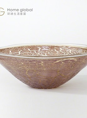 悦生活样板房间软装设计师蓝色玻璃碟水果盘轻奢装饰波兰玻璃摆件