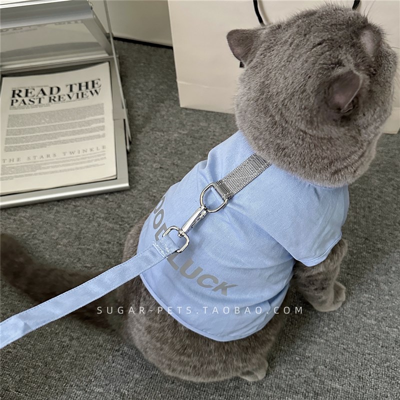 拍照会反光牵引绳胸背~狗狗猫咪衣服夏季薄款小型犬比熊泰迪博美