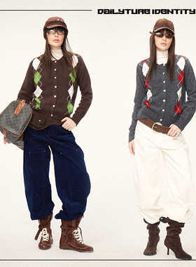 DID DAILY:Cassia复古菱格纹羊毛彩点纱针织开衫节日氛围25冬新品