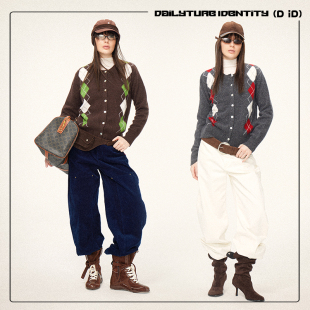 节日氛围25冬新品 Cassia复古菱格纹羊毛彩点纱针织开衫 DAILY DID