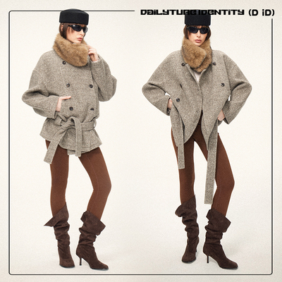 DID DAILY: Luna 可拆卸环保毛领羊毛色纺纱多穿立领低腰线大衣