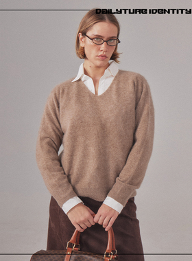 DID DAILY:Phoebe  复古羊毛羊绒拉毛无缝一体V领毛衣女秋冬新款