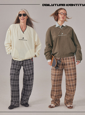 DID DAILY:Louise 美式复古撞色休闲绣花V领卫衣25新品