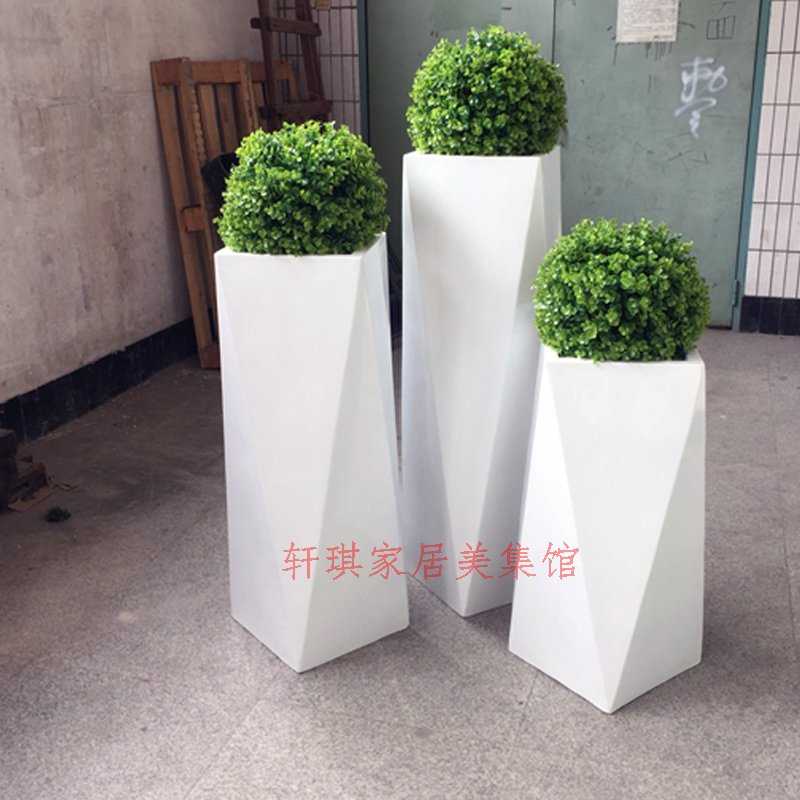 立体菱形落地大花瓶花器花盆摆件会所酒店大堂商场售楼处软装饰品