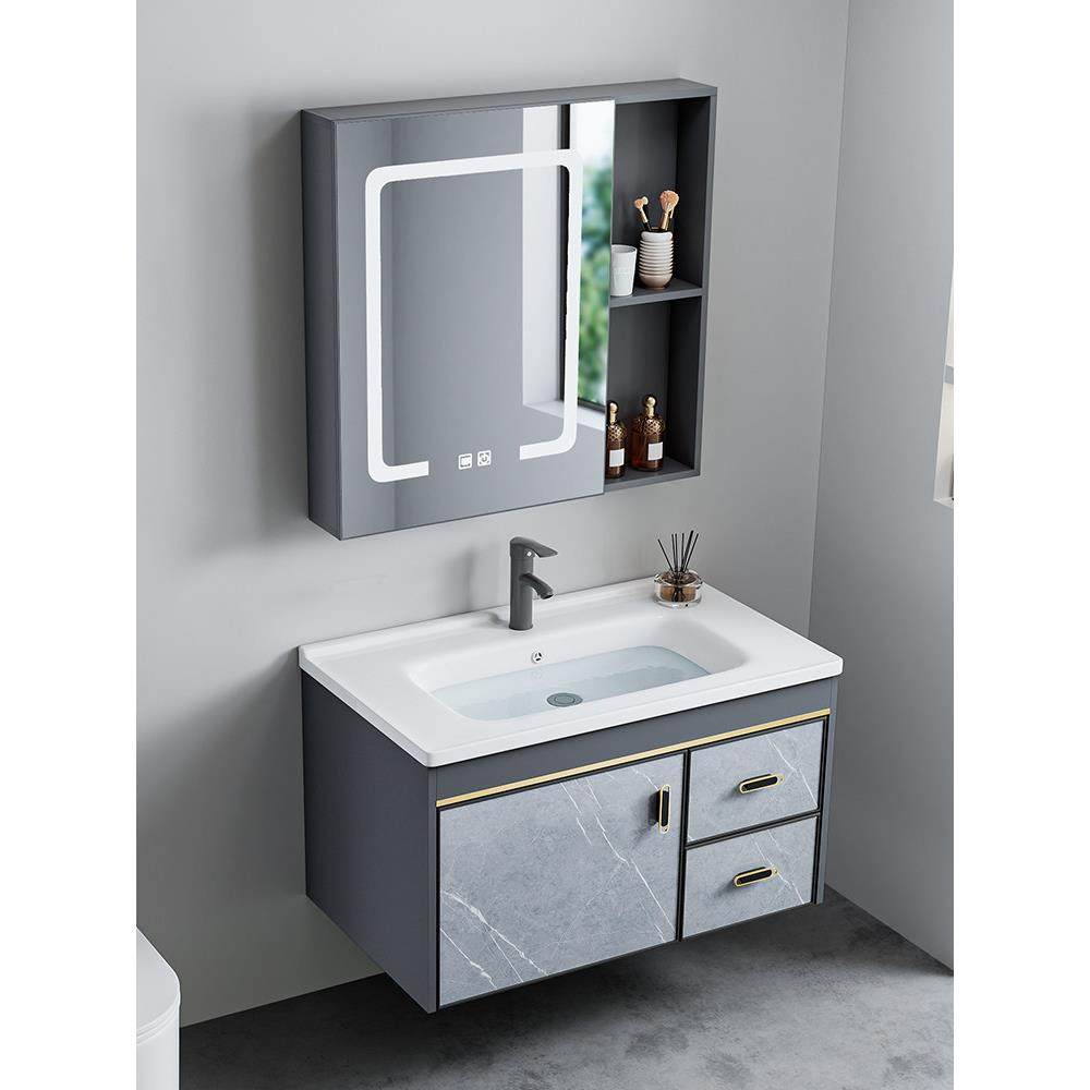 挂墙式洗手盆卫生间陶瓷抽屉洗脸盆柜组合小户型家用太空铝洗漱台