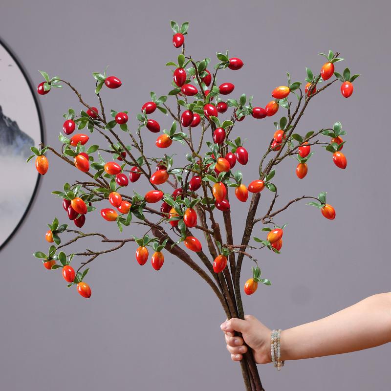 永悦 新品彷真花发财红果如意吉祥野山果插花 酒店摆件假花浆果枝