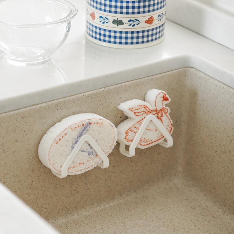 syuku art日式简约厨房收纳免打孔海绵擦泡沫置物架沥水架吸盘