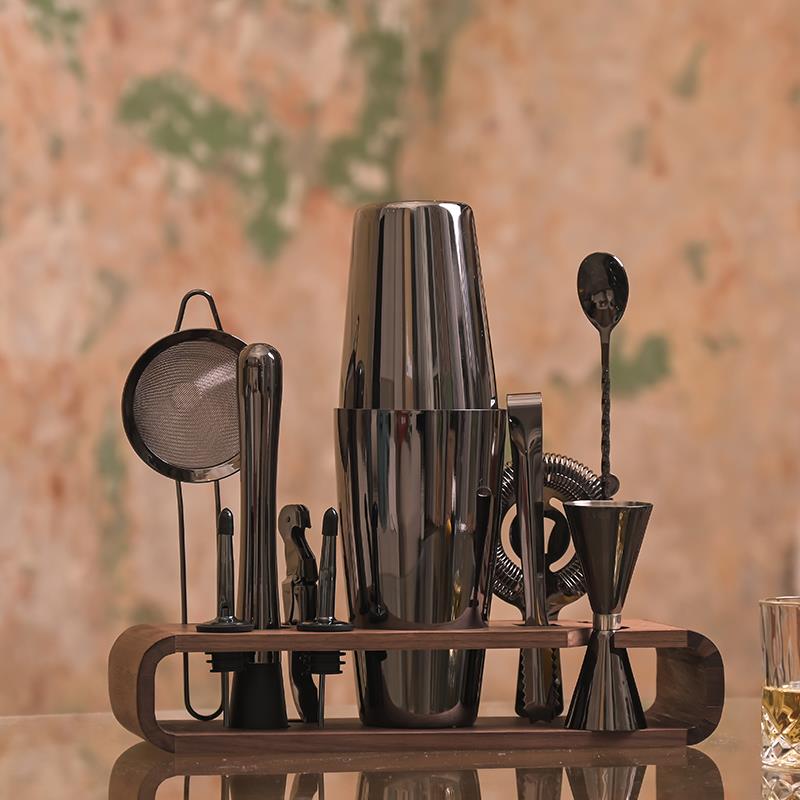 波士顿调酒器套装木架家用两段式雪克壶304不锈钢鸡尾酒摇摇杯