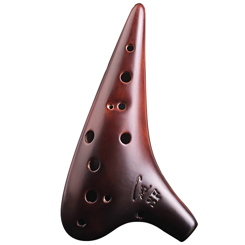 风雅陶笛   熏烧十二孔高音F陶笛 演奏级孔F陶笛