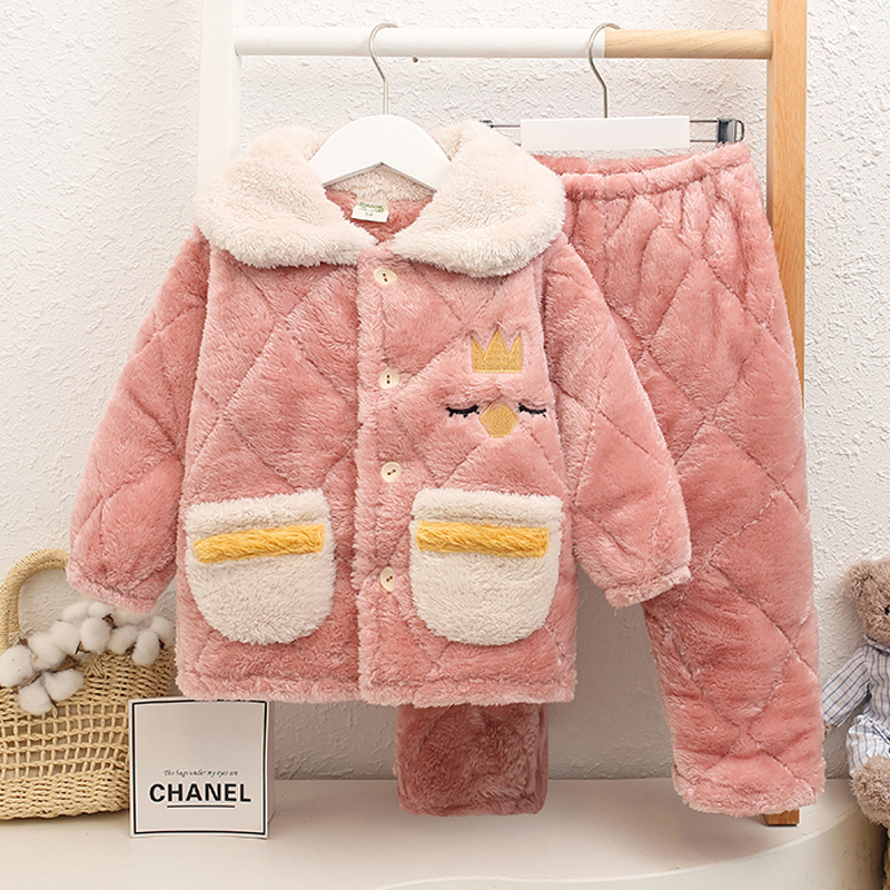 2021冬季儿童睡衣男女童小孩宝宝夹棉加厚法兰绒珊瑚绒家居服套装