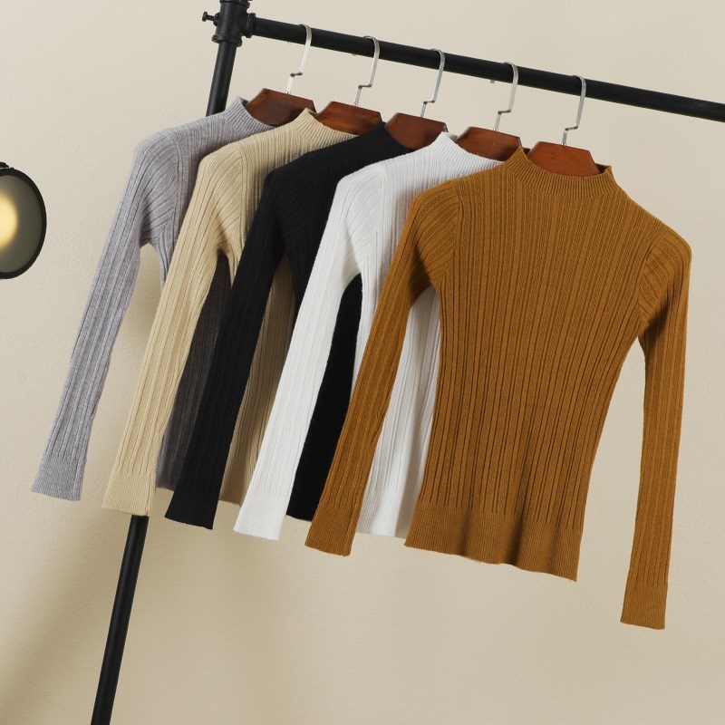 春秋季半高领毛衣短款针织衫打底衫2024新款女士秋冬紧身内搭上衣