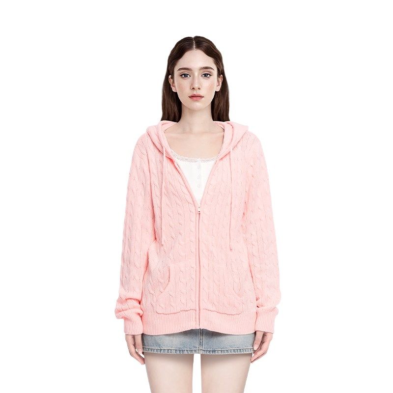 BM针织开衫外套女秋季穿搭高级感连帽拉链百搭上衣今年流行的毛衣