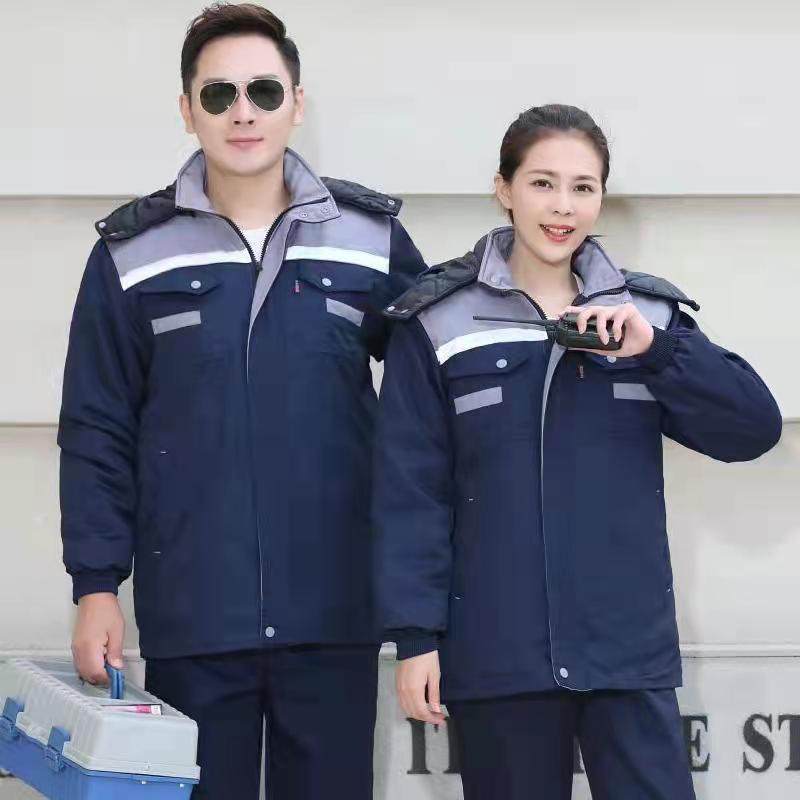 冬季加厚加绒工作服棉衣男女劳保服汽修车间工程服反光条棉服定制