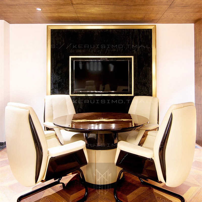 烤漆圆形圆弧会议桌 六人会议桌 实木影音室圆桌接待区洽谈桌定制