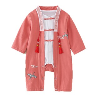 爬服 春季 婴儿中国风连体衣汉服春秋装 纯棉男宝宝满月百天周岁薄款