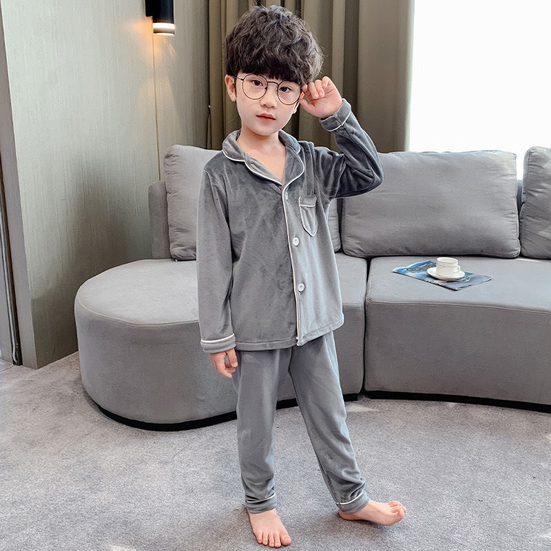 儿童睡衣秋冬季法兰绒男童男孩中大童加厚款珊瑚绒宝宝女童家居服