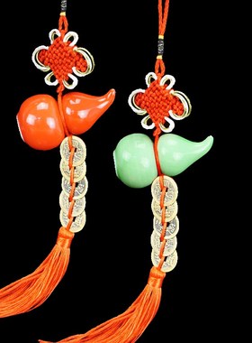 陶瓷葫芦摆件厨房在西北火烧天门家用中式五帝钱迷你小瓷瓶挂饰品